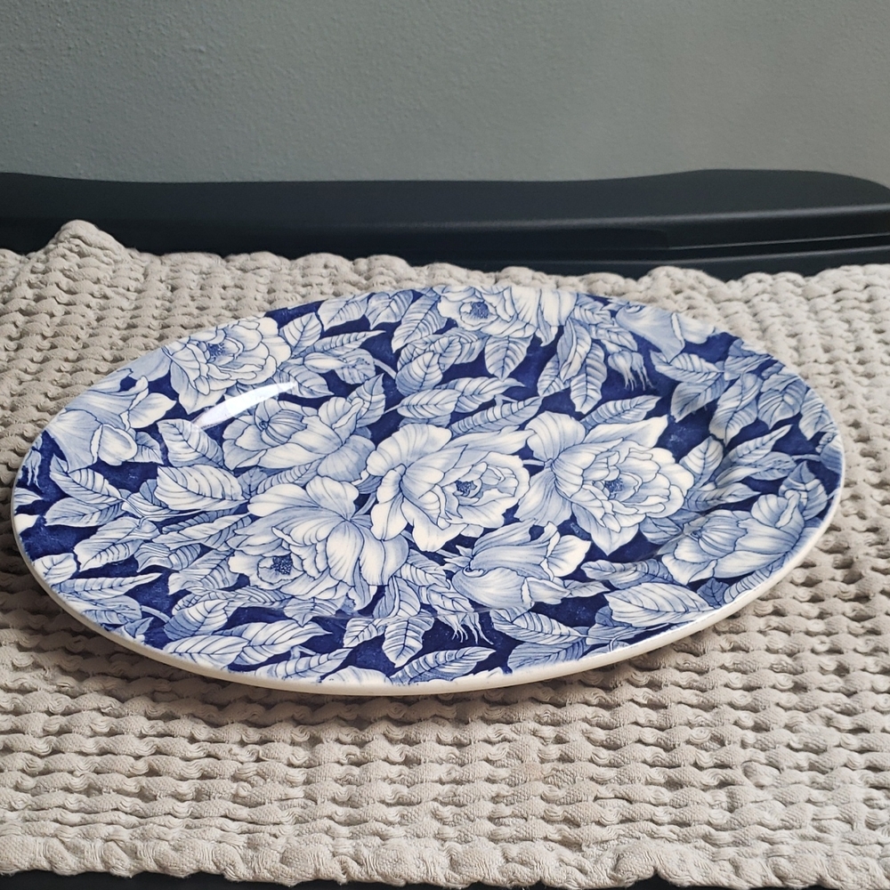 Blue and White Floral Plate